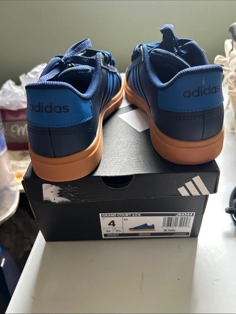 adidas Kids Blue and Gum Court-Style Sneakers